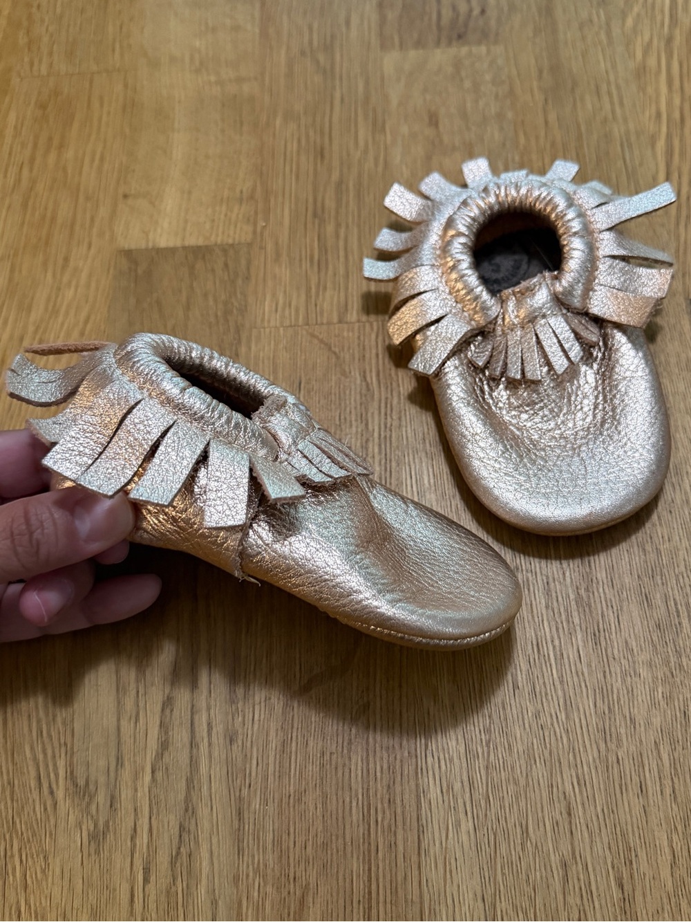 Freshly Picked 5 Rose Gold Leather Hard Sole Moccasins
